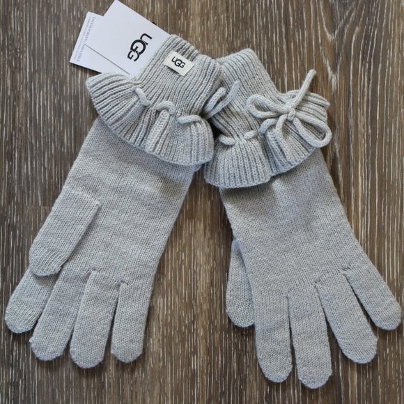 UGG WOMEN'S KNIT TECH ENABLED‎ RUFFLE GLOVES GRAY - Picture 1 of 3